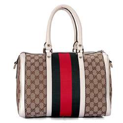 1:1 Gucci 247205 Vintage Web Medium Boston Bags-Cream Fabric